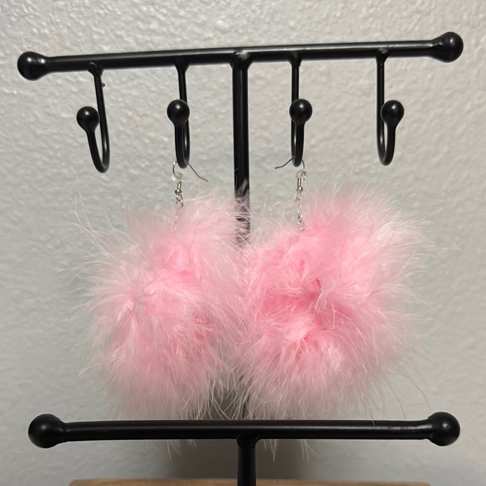 Fluffy Pink Pom Pom Earrings